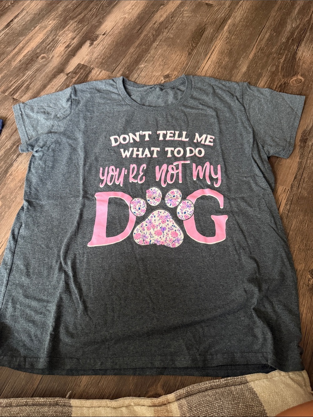 Women's Gray T-Shirt with Pink Dog Paw Graphic